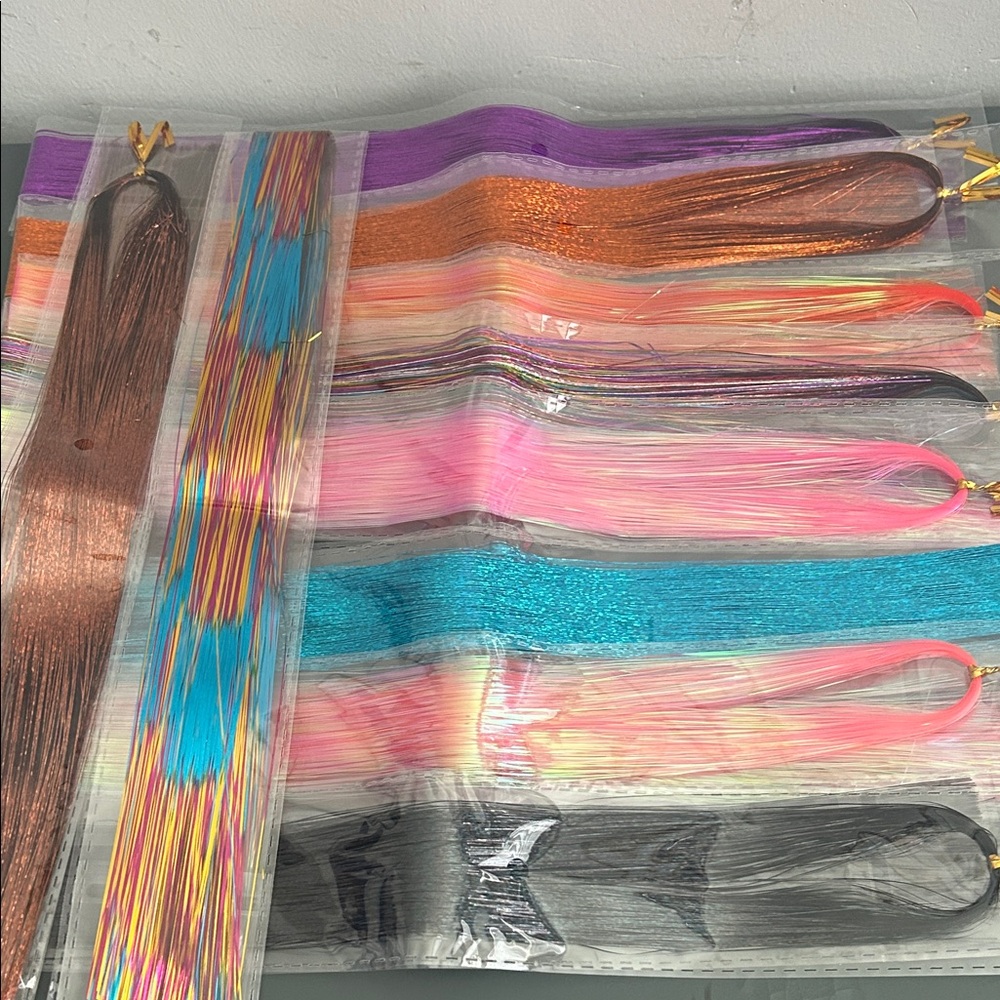 Assorted 10 Metallic and Pastel Hair Tinsel Strands